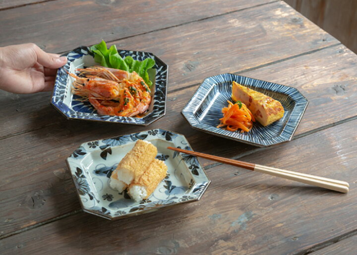 楽天市場】【送料無料】波佐見焼 古染紋 手描き八角取皿トリオ 15×16 