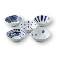 波佐見焼 藍玉 小付揃 5枚セット うつわ 小鉢 盛り鉢 和食器 磁器 丈夫 インディゴアイダマ はさみ焼 ind…