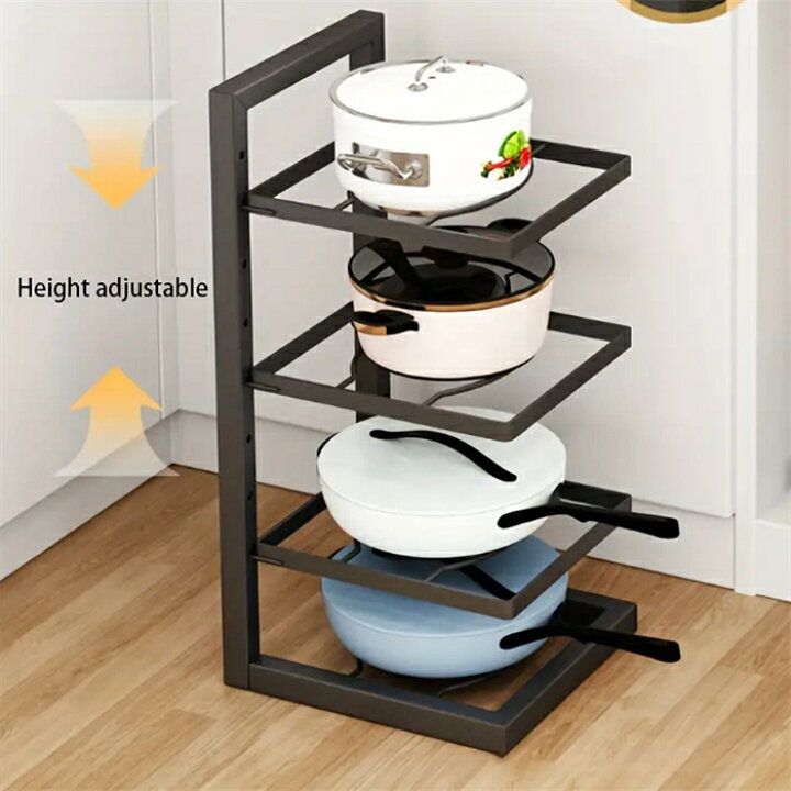 RAKU 鍋スタンド 3段 4段 シンク下 フライパンラック 省スペース 仕切り板高さ調整可能 鍋の効率的収納 取り出しやすい お手入れ簡単 —  【公式】RAKU キッチンコーナーラック 鍋ラック フライパン 多機能 キッチン収納お鍋 パンポット省スペース 出し入れ簡単 取り外し ... 多用途 調節可能 鍋＆フライパンラック キッチン整理＆収納に、 頑丈な ポットパンラック 流し台の Organizers の下で、