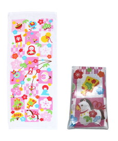 干支タオル お年賀タオル 午格子柄 10枚セット 【名刺ポケット付袋入】 フェイスタオル 2026年 年賀タオル 午年 干支 お年賀 タオル 粗品 うま年 うま ウマ 馬 令和8年 御年賀 挨拶 タオル