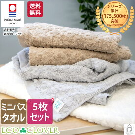 今治 ミニバスタオル 小さめ バスタオル シンプル セット 5枚セット 日本製 安心 安全 お買い得 まとめ買い 父の日 おしゃれ エコ加工 送料無料 ＜エコクローバー＞