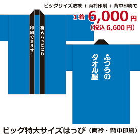 はっぴ製作・ビッグサイズ（両衿・背中印刷）文字入れ オリジナルプリント 特大サイズ3L〜4L イベントハッピ オーダーメイド 名入れ法被 ギフト