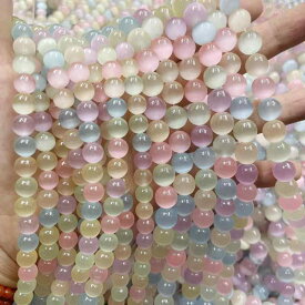 丸玉 七彩猫眼石 ガラス玉 DIYアクセサリー ブレスレット ネックレスパーツ バロック風 8mm