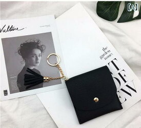 ミニ財布 レディース 薄型 ソフトレザー コインケース カードケース タッセル付き 無地 ブラック ピンク系 グリーン グレー(x3)