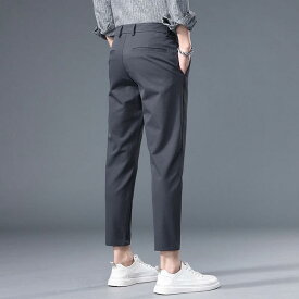 カジュアルパンツ 男性用 ビジネス スラックス 薄手 テーパード ポリエステル 無地 ブラック グレー ネイビー 普段使い