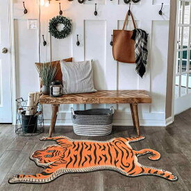 マット ソファ 寝室 浴室 ポリエステル 繊維 虎柄 アニマル柄 吸水性 防汚 滑り止め オレンジ系 軽量