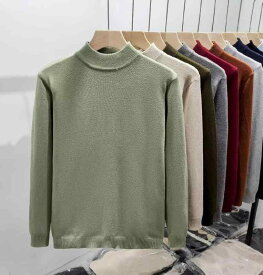ニット メンズ 秋冬 ハーフネック 長袖 トップス スリムフィット プルオーバー カットソー 暖かい インナー カジュアル オシャレ 全12色