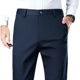 パンツ 男性用 ビジネス スラックス 秋冬 ストレート 伸縮性 ポリエステル シワになりにくい 黒 紺 フォーマル