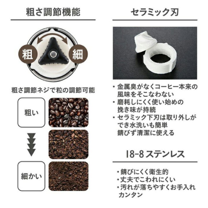 18-8ステンレスハンディーコーヒーミルS(セラミック刃) 日本製