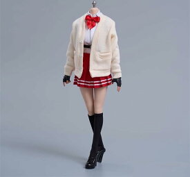 [cdtoys cd062]1/6フィギュア用女子高生セーラー学生カーディガンJKスカートスーツ服とストキングと靴(素体ヘッドは別売) (B米レッド)