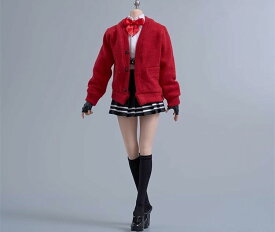 [cdtoys cd062]1/6フィギュア用女子高生セーラーカーディガンスカートスーツ服とストキングと靴(素体ヘッドは別売) (Aレッドブラック)