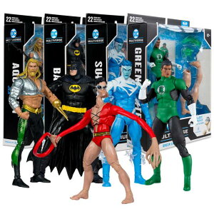 �}�N�t�@�[�����g�C�Y DC �}���`�o�[�X 7�C���` �A�N�V�����t�B�M���A �wJLA�x �v���X�`�b�N�}���V���[�Y 4�̃Z�b�g (�o�b�g�}�� & �X�[�p�[�}�� & �A�N�A�}�� & �O���[�������^��) McFARLANE TOYS D