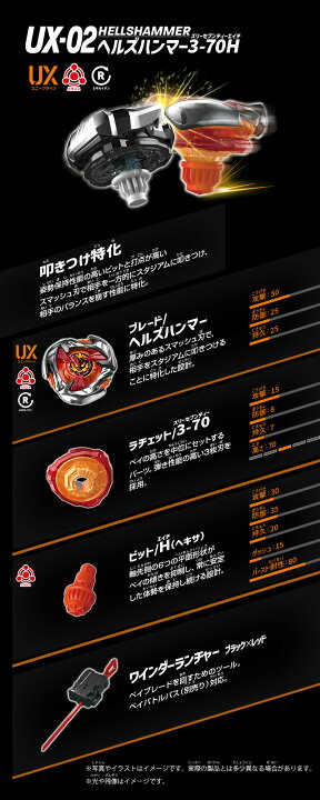 楽天市場】BEYBLADE X UX-02 スターター ヘルズハンマー3-70H | タカラ BEYBLADE X UX-02 ヘルズハンマー17個