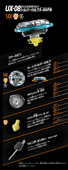 楽天市場】BEYBLADE X UX-08 スターター シルバーウルフ3-80FB 