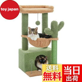 【送料無料】PAWZ Road キャットタワー ミニ 猫タワー サボテン 小型 低め 据え置き 人気 コンパクト 省スペース 麻紐爪とぎ ハンモック おしゃれ インテリア シンプル かわいい おもちゃ付き - 高さ80cm グリーン AMT0211GN