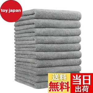 【送料無料】Etech フェイスタオル ホテル仕様 通気 高速吸水 マイクロファイバー 10枚セット 肌に優しい ふわふわ 柔らか肌触り 耐久性 無地 (グレー)