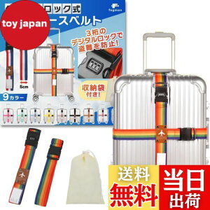 【送料無料】fogman スーツケースベルト 鍵付き ロック 十字 3桁ダイヤル式 収納袋付き 2本セット (レインボー)