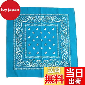 【送料無料】[Fosys] バンダナ 綿100% コットン カシューナッツ柄 55x55cm 正方形 大判 スカーフ ネッカチーフ 三角巾 メンズ レディース 色：4.スカイブルー、サイズ：55cmx5cm