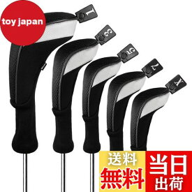 【送料無料】Andux ゴルフ ウッドドライバー ヘッドカバーロングネック 5個セット 460cc対応 MT/MG34 (ブラック)