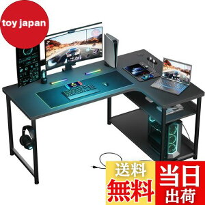 【送料無料】GTRACING ゲーミングデスク カーボン調 コンセント付き パソコンデスク L字 ラック付き モニターアーム対応 棚高さ調節可能 配線穴 右棚 79奥行き*110幅*74.5高さ DL001 ブラック 机 pc