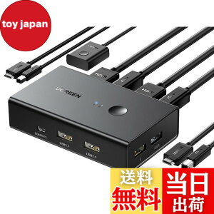 �y���������zUGREEN HDMI KVM�ؑ֊� 2����1�o�� �L�[�{�[�h�A�}�E�X�A���j�^�[�����L PC2��p 4K@60Hz USB2.0 4�|�[�g �ؑ֊� HDMI2.0��p �h���C�o�[�s�v �ȒP�ڑ� �茳�X�C�b�`&USB�P�[�u���t