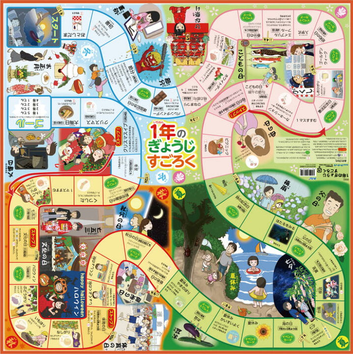 楽天市場 おうち時間を楽しもう 3980円送料無料 すごろく 幼児 子供 ボードゲーム １年間のぎょうじすごろく 日本地図 ４歳 ５歳 ６歳 さんすう おけいこ 知育玩具 おもちゃ 正月 カード ゲーム カードゲーム 小学生 わくわく たのしい 遊び 室内 子どもの知育
