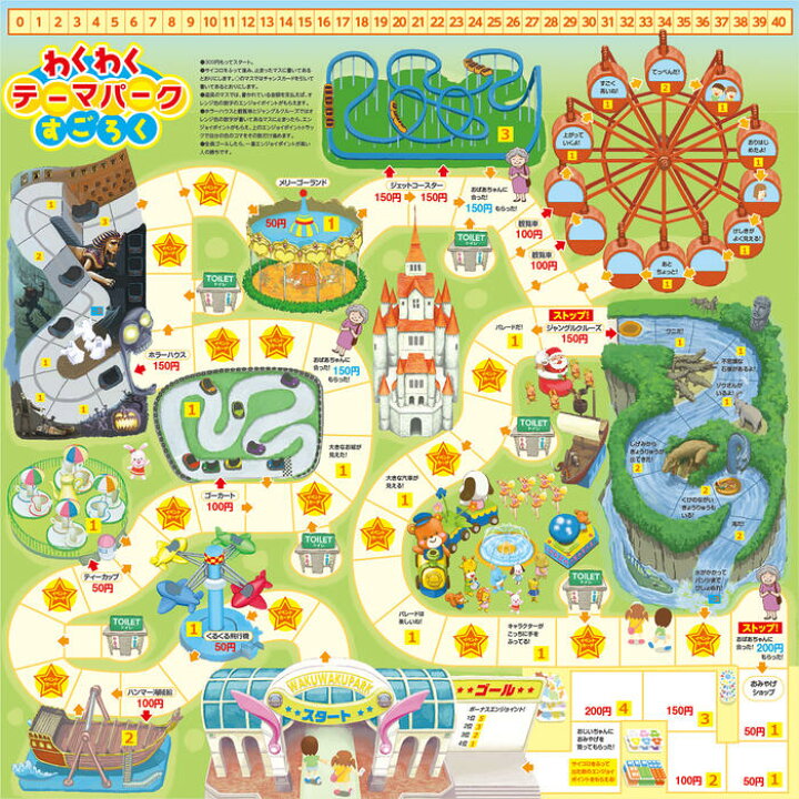 楽天市場 おうち時間を楽しもう 3980円送料無料 すごろく 幼児 子供 ボードゲーム わくわくテーマパークすごろく テーマパーク ４歳 ５歳 ６歳 さんすう おけいこ 知育玩具 おもちゃ 正月 カード ゲーム カードゲーム 小学生 わくわく たのしい 子どもの知育おもちゃ