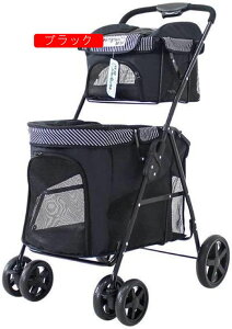 ペットカート 犬用 カート 犬 ベビーカー,耐荷重20Kg四輪折りたたみ ペットカート,上下2段独立カゴタイプ犬用カート ,多機能 軽量 中小型犬用ベビーカー 猫 バギー (Color : ブラック)
