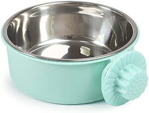 ペットボウル ステンレス 犬用 猫用 ごはん皿 お皿 滑り止め こぼれ防止 取り付け簡単 ペット 給水 給餌 給食 うさぎ 小動物 食器 固定 ケージ用 ペット用品 (S グリーン)