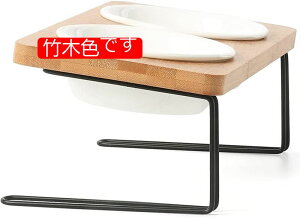 犬猫用ホルダー付き陶器食器、15度角、ペット用木製ホルダー付き食器、ペット用、猫用、犬用、食器、お皿、陶器、食器棚、餌入れ、木製猫給餌台家庭木製ペットボウル台猫ペット犬食用