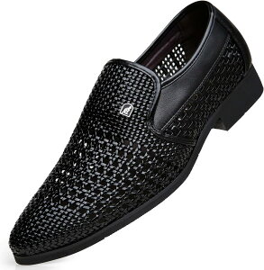 ビジネスシューズ メンズ ローファー 軽量 レザー 革靴 メッシュ オフィスサンダル ドライビングシューズ 職場用 蒸れない 通気 防滑 ファッション