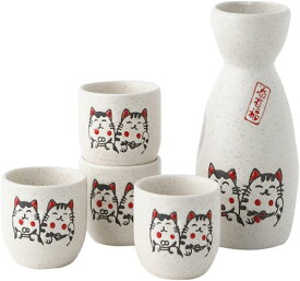 酒器セット 招き猫 動物柄 陶器製 ぐい呑み お猪口 おちょこ とっくり セット 酒水差し 徳利1個 盃4個 和酒徳利セット ギフトボックス付き 和風 お洒落 おしゃれ プレゼント 結婚祝い 清酒 正