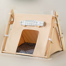 ペットテント ペットハウス テント型 布 木製品 組み立て簡単 滑り止め粒子 ペットベッド 通気性 通年適用 お手入れ簡単 ぐっすり眠れる キャットハウス 子型犬 お洒落 かわいい クッション付き 柔