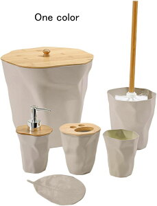 バスルームアクセサリーセット ゴミ箱 6点セット 新築祝いギフト 北欧 化粧台 カウンタートップ 装飾 ソープディスペンサー ソープディッシュ グレー