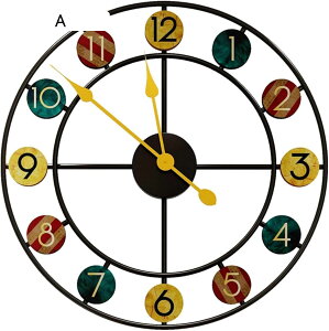 壁掛け時計 掛け時計 大きい 50直径 おしゃれ 電池式 金属 屋内用 ナンバー フレーム ローマ数字 創造的なレトロな装飾時計 北欧シンプル 静音 連続秒針 カラフル 円形時計 かわいい モダン