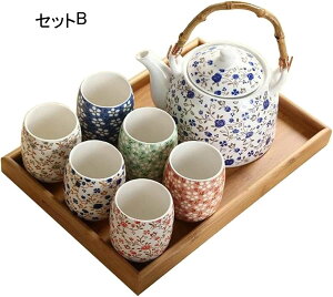 急須 湯呑み 茶托 8点セット 茶器セット ティーポット 茶器揃 花柄 和風 茶具 煎茶碗 陶磁 自宅用 プレゼント 茶道