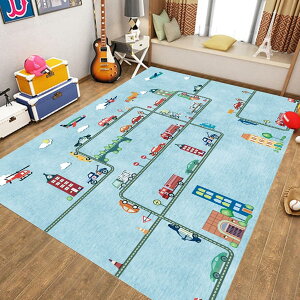 キッズカーペット プレイマット 道路柄 線路図柄 キッズプレイエリアラグ 夏用 デスクマット 120cm*160cm 防音 転倒防止 防ダニ 防カビ かわいい 子供用 ベビー 地図ラグ 小学校 保育園