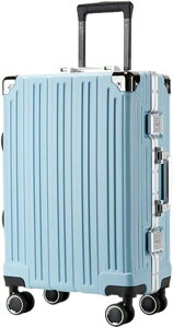 スーツケース キャリーケース 50L キャリーバッグ TSAロック搭載 アルミフレーム 超軽量 大型 耐衝撃 静音 ダブルキャスター 360度回転 旅行 ビジネス 出張 ブルー Mサイズ(3-5泊)