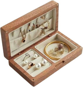 ジュエリーボックス アクセサリーケース 木製 ジュエリー収納 宝石箱 ミニ 携帯用 おしゃれ コンパクト 持ち運び 小物入れ ピアス ネックレス リング 指輪置き 女の子 女性用 ブラウン