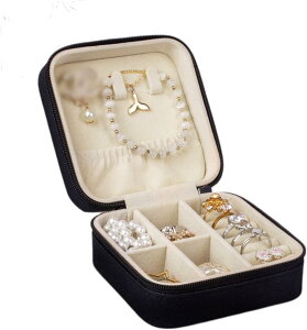ジュエリーボックス アクセサリーケース ジュエリー収納 宝石箱 ミニ 携帯用 おしゃれ コンパクト 持ち運び 小物入れ ピアス ネックレス リング 指輪置き 女の子 女性用 ブラック