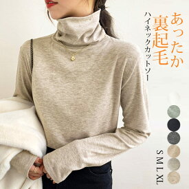 tシャツ カットソー レディース 裏起毛 トップス 秋 冬 インナー Tシャツ ハイネック タートルネック 長袖tシャツ ハイネックtシ