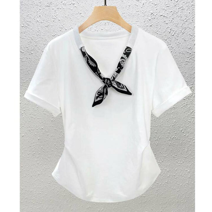 6 ROKU リボンタイ半袖シャツ ホワイト バックギャザー TIE SHIRT 楽天 