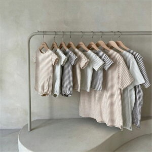 撮影 家族写真 誕生日 プレゼント 出産祝い ストライプ柄 兄弟姉妹 パパママ キッズ 赤ちゃん 女の子 男の子 ベビー服 半袖 夏