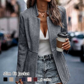 レディース スリムフィットジャケット ニット セーター 春 秋 ロング トップス コーデュロイ ステンカラー ブルゾン 厚手 テーラ
