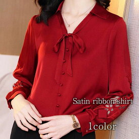 ブラウス レディース サテンリボンシャツ 黒 ノーアイロン ワンピース Tシャツ 春 レース 安い カットソー ブランド スーツ オフ