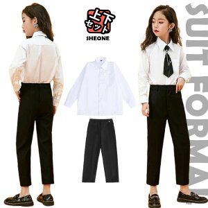 卒業式 スーツ 女の子 卒服 韓国 フォーマルパンツ 小学生 入学式 160 ピアノ発表会 白シャツ パンツスーツ スーツパンツ フォーマルシャツ 黒パンツ ブラウス フォーマル 可愛い 長袖シャツ