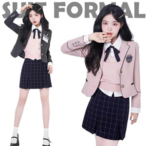 韓国 卒業式 スーツ 女の子 卒服 韓国 制服 入学式 可愛い 女子 高校生 中学生 小学校 小学生 フォーマルスーツ ピンク グレー 紺青 子供服 なんちゃって制服 着回し 入学準備 秋冬 大きいサ
