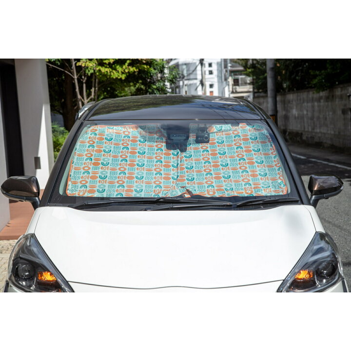 楽天市場 甘すぎないデザイン 車用 サンシェード フロント Uv加工 シェード 小さい たためる 畳める フロントガラス ポップアップ おしゃれ かわいい 可愛い 日除け 遮光 スクリーン 太陽光 乗用車 軽自動車 コンパクトカー テキスタイル シンプル Toyogroup楽天市場店