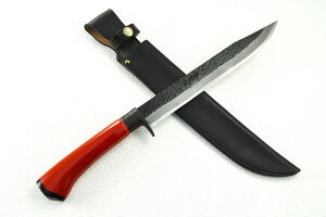 【高級漆拵特集】004 土佐鍛剣鉈漆拵275 白鋼 黒ツバ 黒皮ケース 赤漆柄 【豊国作】 【訳有/展示会展示商品 柄鞘傷有】【ノークレームノーロターン 本条件を承諾の上購入】★剣鉈