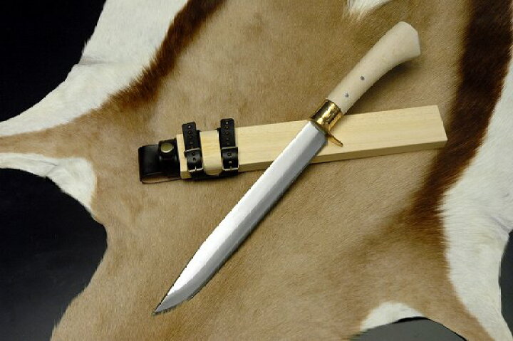 楽天市場】【豊国作】狩猟刀270～300mm 真鍮ツバ輪 洋樫(白柄) 木鞘 